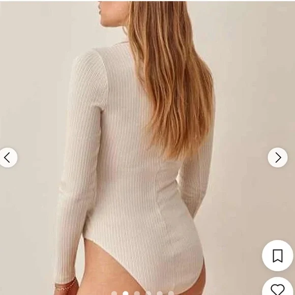 Reformation Ribbed Cream Bodysuit - Picture 2 of 8